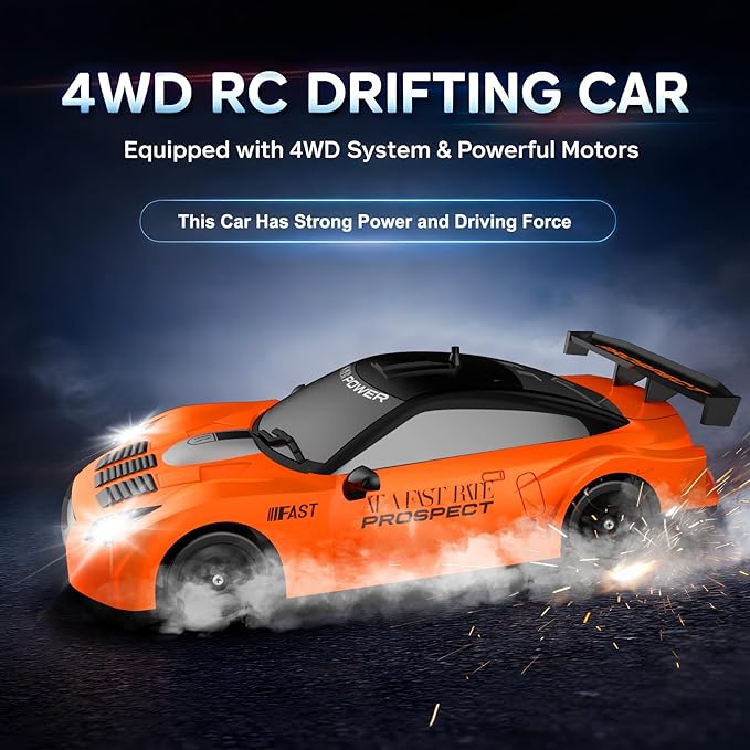 Remote Control Car RC Drift Car 2.4GHz 1:24 Scale 4WD 15KM/H High Speed Model Vehicle with LED Lights Drifting Tire Racing Sport Toy Car for Adults Boys Girls Kids Gift 2Pcs Rechargeable Batteries