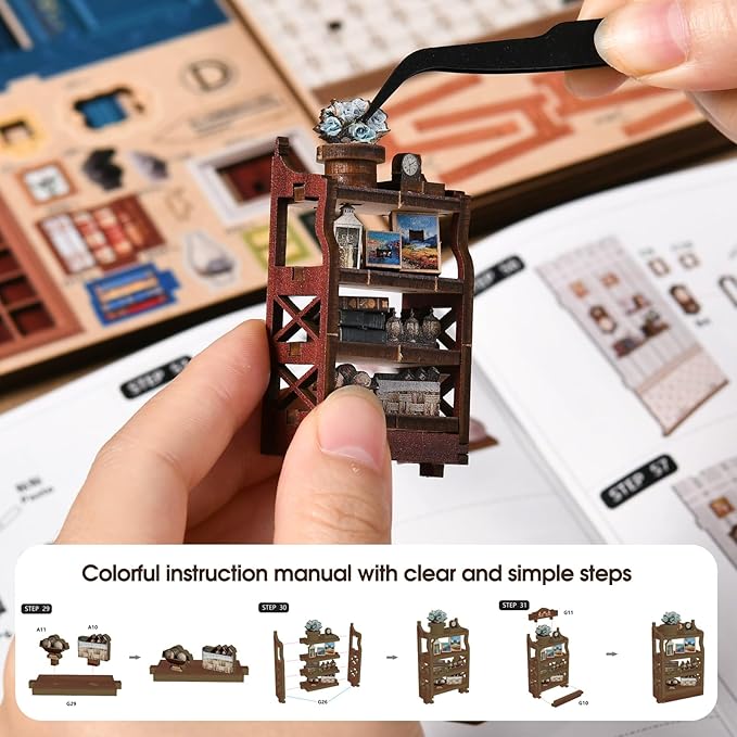 Book Nooks Kit for Adults, 3D Wooden Puzzle Miniature Dollhouse, DIY Bookend Holiday Craft Kits for Family&Friends, Unique Booknook Tiny Home Gifts for Men Women Teens, Bookshelf Decor Model