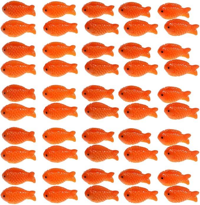 RAYNAG 50pcs Miniature Resin Red Fish Micro Landscapes Fairy Garden Figurines Potted Decoration Aquarium Dollhouse Ornament Decor for Crafting or Cake Decorating