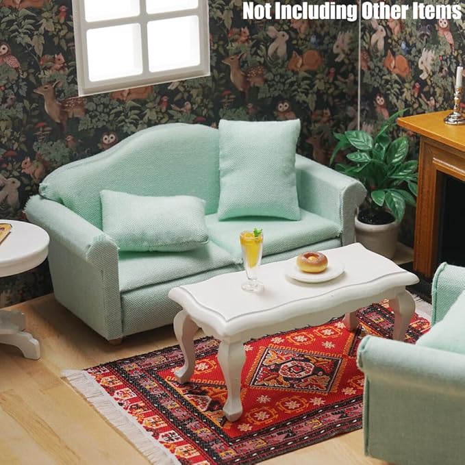Odoria Dollhouse Couch Loveseat Miniature - 1/12 Scale Upholstered Sofa for Modern Living Room Bedroom - Mini Settee Chaise Lounge Wood Furniture Green