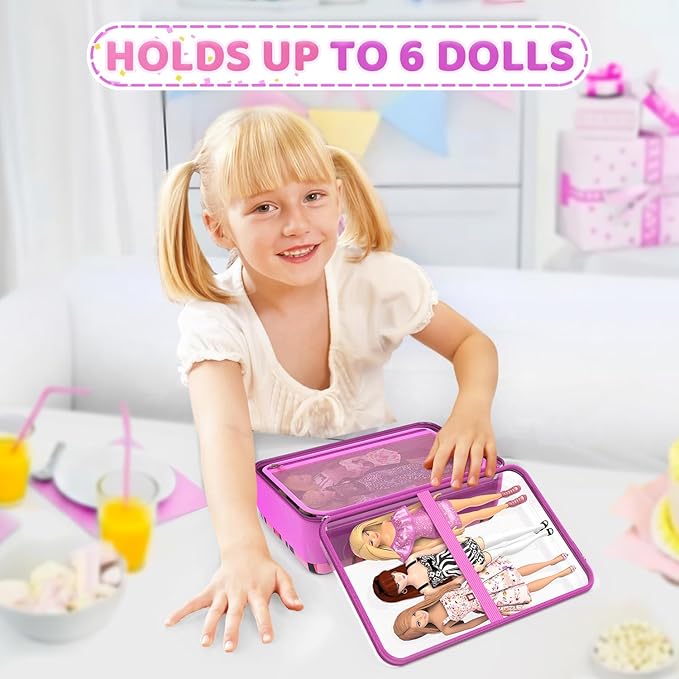 LININYHAO Carrying Case Compatible with Barbie Dolls 12-Inch,Case to Hold Dolls and Clothes, Much Pocket for Doll’s Clothes, Accessories, Fits 6 Dolls & Accessories,Bag Only (5-transparent)