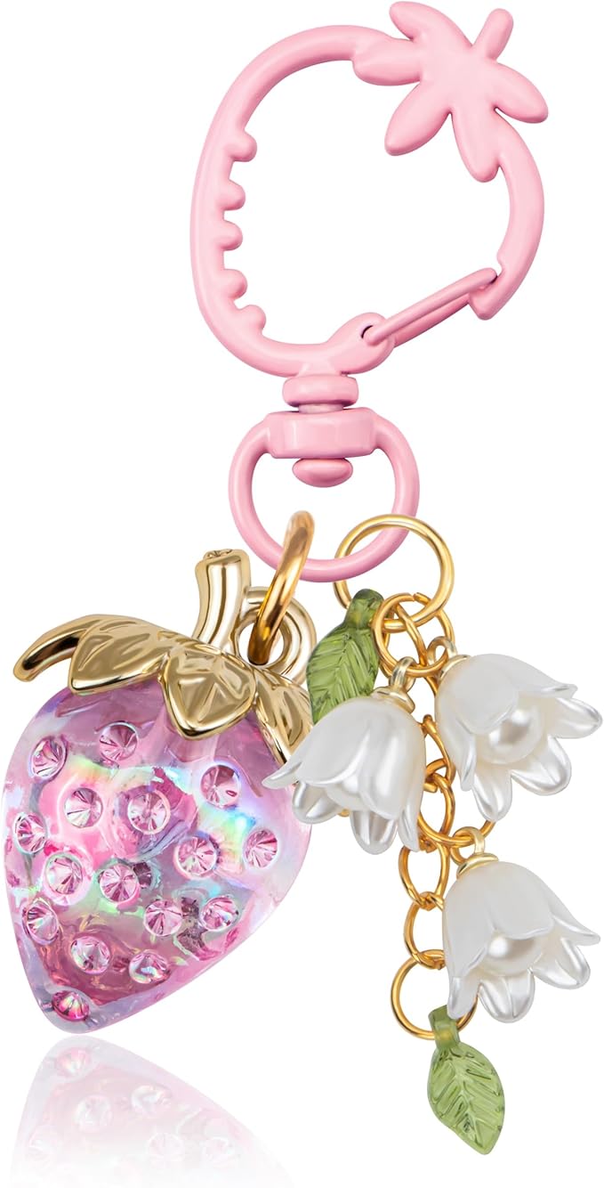 Wikavanli Cute Strawberry Keychain,Bag Charms,Kawaii Heart Flower Daisy Key chains Accessories Decor for Women Girls Purse
