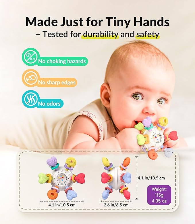 Baby Silicone Teething Toys - Safe, Multi-Functional BPA-Free Sensory Learning Teether Montessori Baby Toys for Infant 0-12 Months Teething Relief with Rattle Perfect Baby Gift for Boys Girls