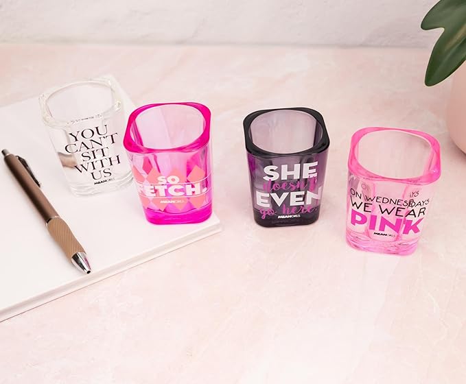 Silver Buffalo Mean Girls Quotes Mini Shot Glasses, Set of 4 | Home Barware For Liquor and Beverages | Each Holds 2 Ounces