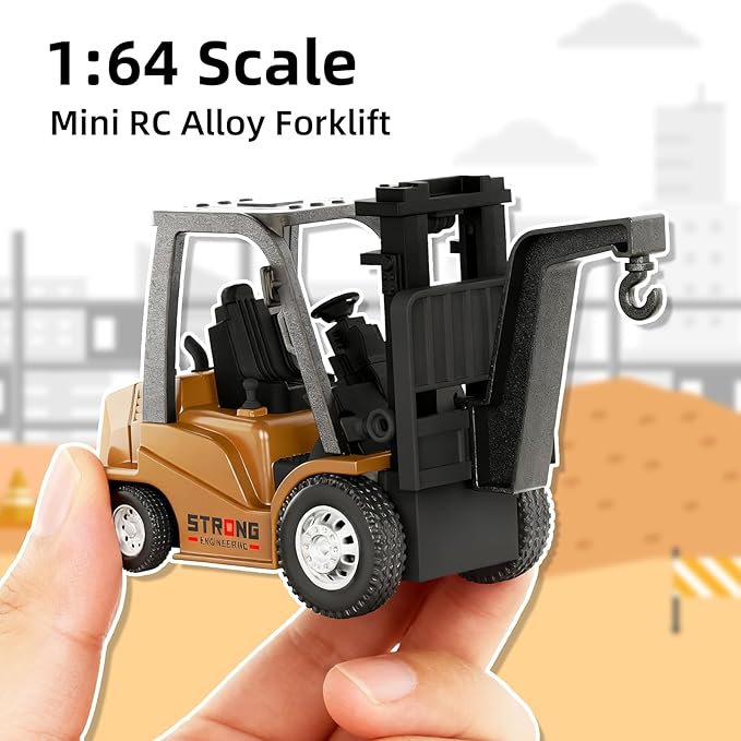 Mini RC Forklift, 1/64 Forklift Truck Toys Rechargeable, App & Remote Control, 2 in 1 Transformable Lift Fork & Hook, Mini RC Construction Vehicles Birthday Gifts for Adults Kids Age 6+