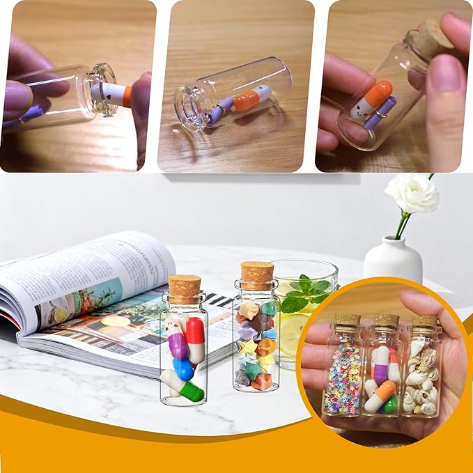 100Pcs 10ml Mini Glass Bottles with Cork Stoppers - Small Clear Vials for DIY Crafts, Wedding Favors, Halloween Decor, Wishing Spell Jars, Includes Funnel-(22 * 50 mm)