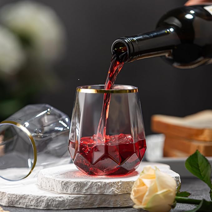 Lueumxc 40 Pack Plastic Wine Glasses, 12Oz Origami Disposable Wine Glasses Unbreakable Clear Plastic Cocktail Glasses Recyclable Shatterproof Reusable Wine Cups (12oz-40pack)