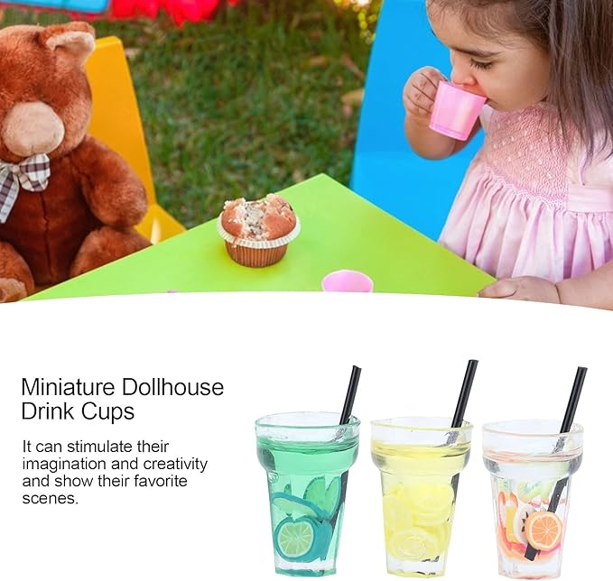 9Pcs 1:12 Miniature Dollhouse Juice Drink Cups Colourful Simulation Drink Wine Glass Model for Mini House Dining Hall Decoration