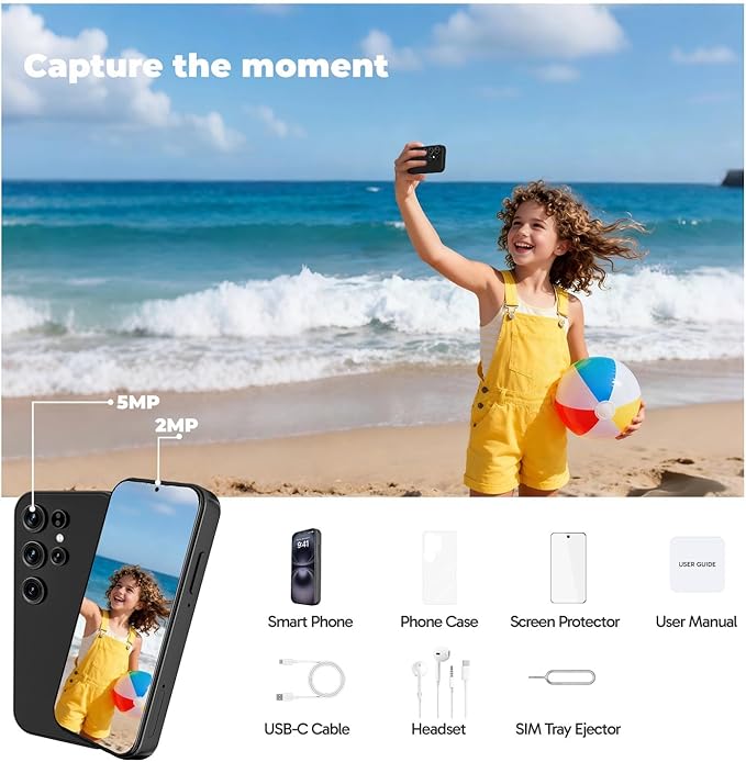Mini Phone Unlocked Android Phone 4.0" HD Touch Screen Mini Smartphone Kids Smart Phone Dual SIM Quad Core Face ID Small Phone for Students & Children Pocket 3G RAM+ 64GB (Black, 4.0)