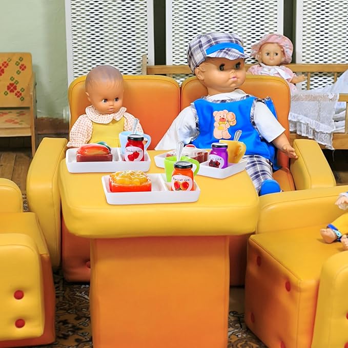 38 Pcs Miniature Food Toy Miniature Doll House Accessories Miniatures Play Sets Small Doll Food Dollhouse Foods, Hamburger Fries Soda Milk Juice Fast Foods Set for Pretend Kitchen(Cute Style)