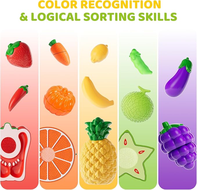 Play Food Set with Cutting Fruits&Felt Tree Mat, Pretend Food Play Kitchen Accessories, Toy Kitchen Food Playset for Toddlers, Preschool Learning Toys for Kids Ages 3 4 5 6 Boys Girls Gift