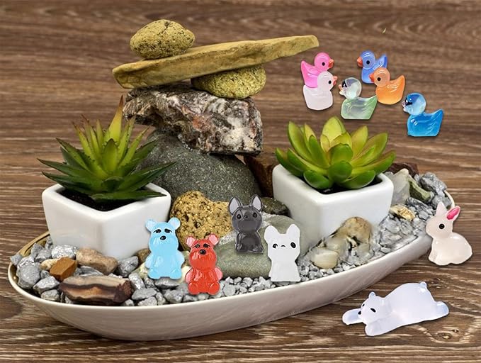 130 Pcs Luminous Mini Resin Animals Bulk, Glow in The Dark Ducks, Frogs, Pandas, Rabbits, for Fairy Garden, Micro Landscape, Aquarium and Potted Plant Decorations