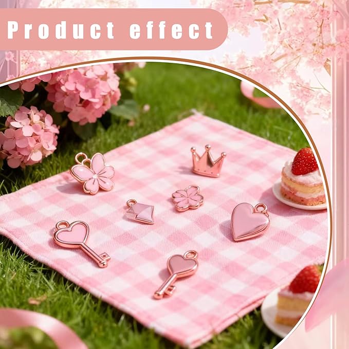 VPDSLABUBU Accessories for 3.9-6.7 Inch (10-17cm) Dolls,10 Pcs Accessories,Including 1 Pearl Necklace,7 Pink Collection Pendants, and 2 Spring Buckles,Meet Your DIY Needs(Pink Collection)