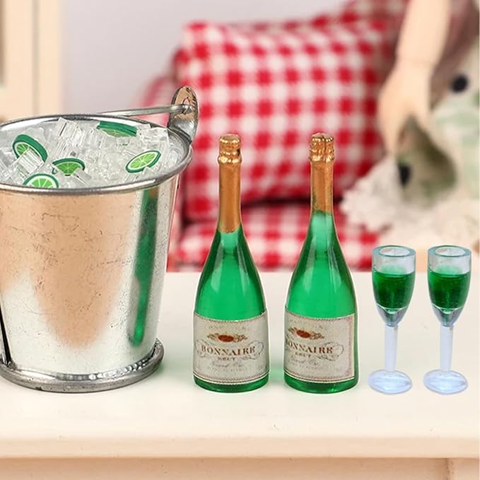 6Pcs/Set Mini Wine Glasses & Mini Wine Bottles PVC Realistic DIY Dollhouse Miniatures for Dollhouse Kitchen Scene Decorations