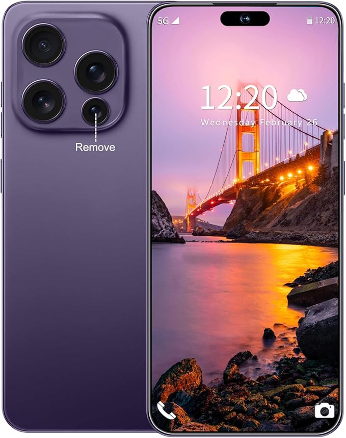 Huness I16PROMAX 16+1TB Smartphone Unlocked Cell Phone,6.99" HD Screen Unlocked Phones,Battery 7000mAh Android 14,Face ID/Fingerprint Button unlock/Photos/5G/Dual SIM/GPS (Deep Purple, 16+1TB)