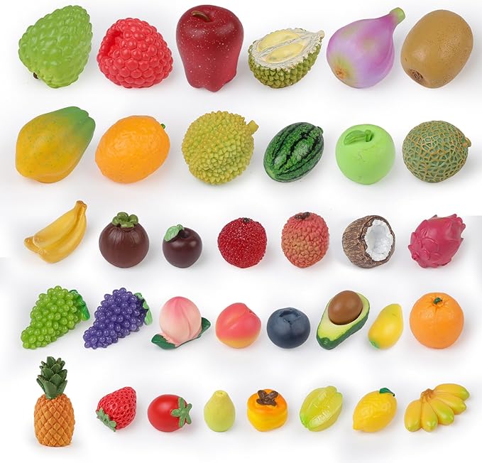 35 PCS Mini Resin Artificial Fruits Miniature Fruits Realistic Mini Fruit Fake Strawberry Lemon Banana for DIY Craft House Kitchen Garden Cake Party Store Display Decoration