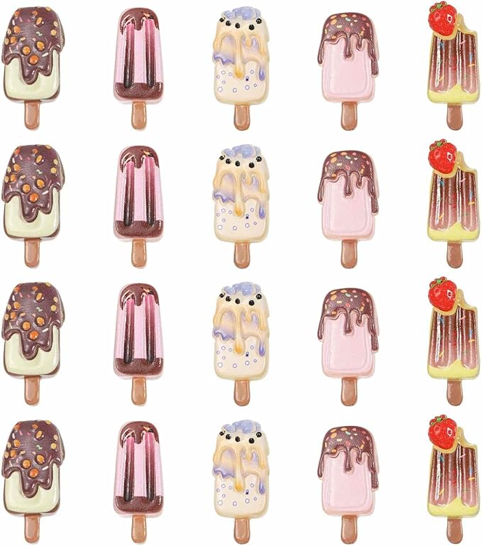 Dollhouse Miniature Food, Cute Mixed Luminous Fruit Sauce Popsicles Figures Toys Mini Resin Foods Trinkets for Pretend Play Kitchen Cooking Game & Doll House (Mixing Colors, 20pcs)
