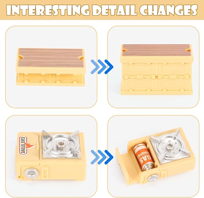 Dollhouse Furniture Set for Kids Toys Miniature Doll House Accessories Pretend Play Toys for Boys Girls & Toddlers Age 3+ with Camping (Yellow)