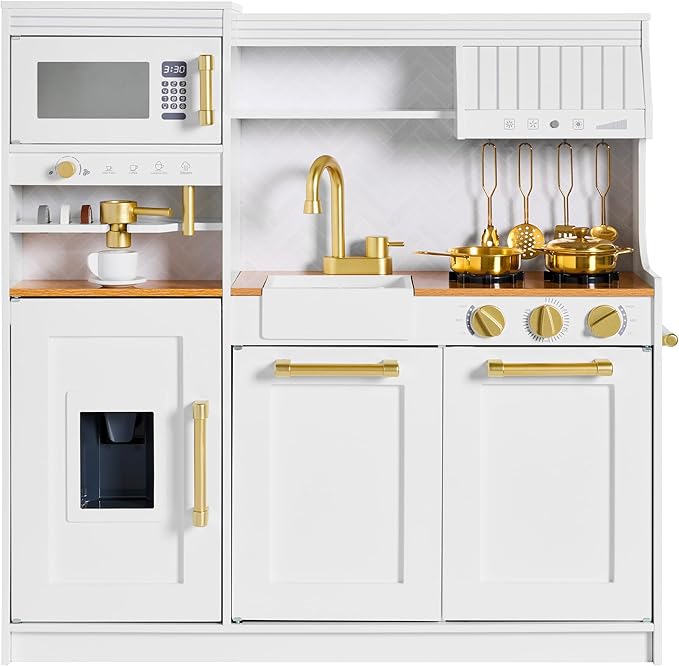 Best Choice Products Pretend Play Kitchen for Kids, Interactive Wooden Toddler Playset with Espresso Machine, Toy Storage, 17 Accessories - White