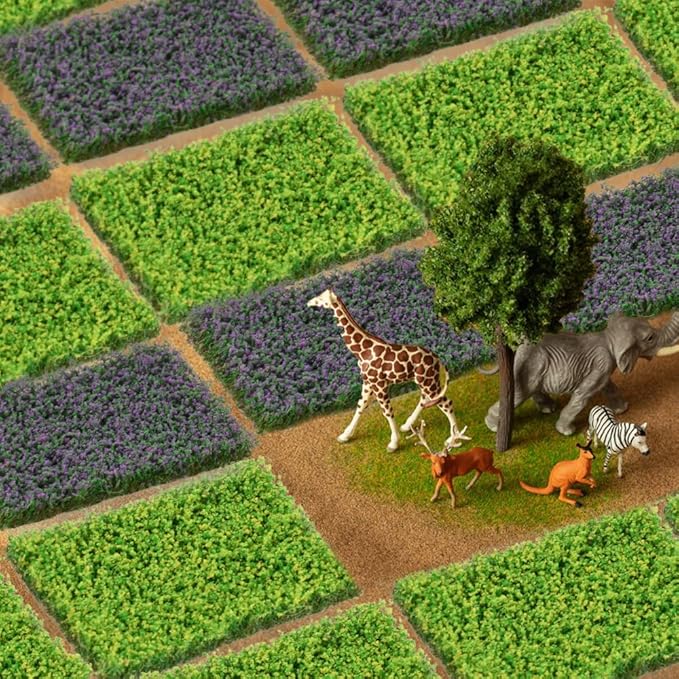 Hagao Mini Flower Cluster Model for Train Landscape Railroad Scenery Sand, Green & Purple, 2PCS