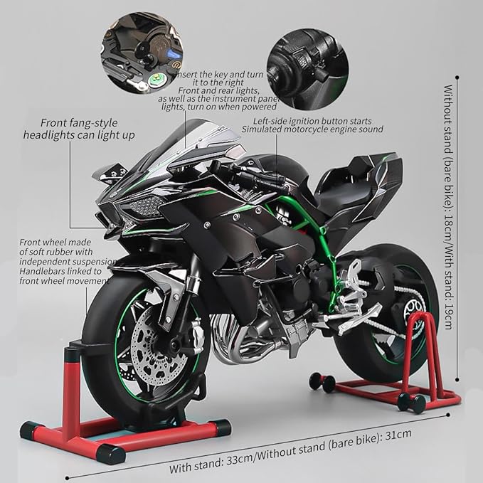 1/6 Scale Alloy Dynamic Motorcycle Model with Ignition System and Smoke Spray, Die-cast Motorcycle Gift for Adult Collectors & Enthusiasts