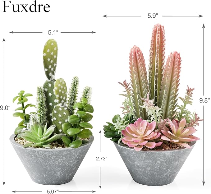 Fuxdre 2-Pack Artificial Succulent Plants in Vintage Plastic Pots - Waterproof Fake Plants Decor for Home Office Desk - Low Maintenance Indoor Greenery for Bathroom, Shelf & Table