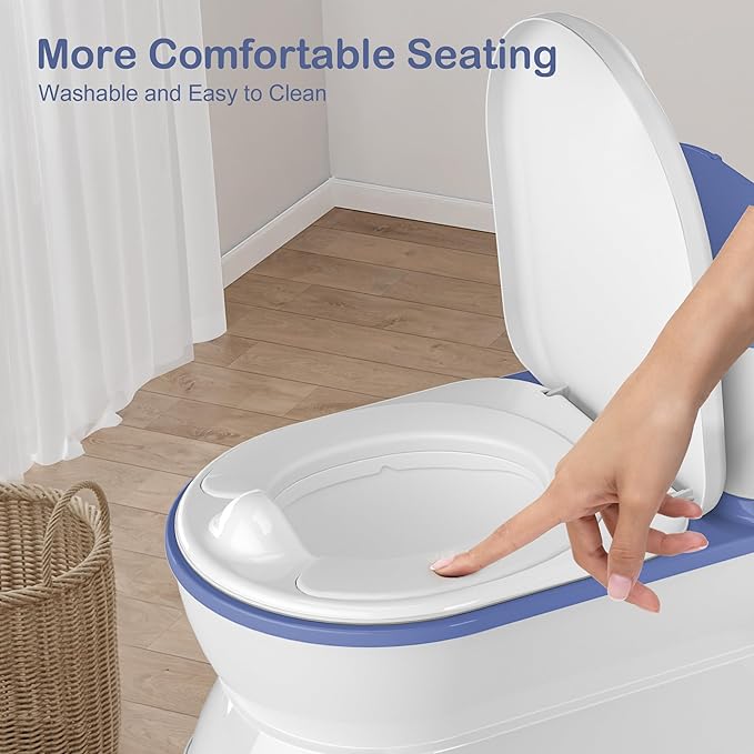 CheerTry 2-in-1 Toddler Potty Training Toilet - Larger Potty Chair & Detachable Training Seat for Boys & Girls Ages 1-3 with Flushing Sound, Wipes Storage, Toilet Paper Holder - Blue