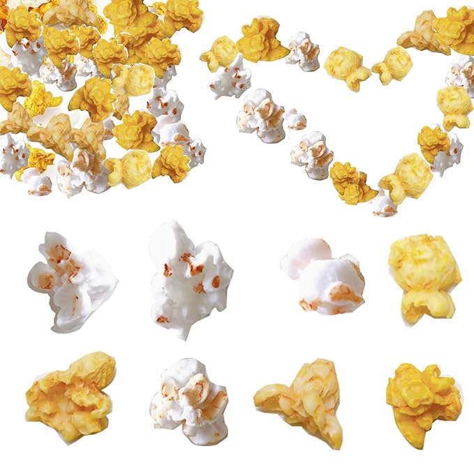100 Pcs Miniature Fake Popcorn, Eight Styles Artificial Resin Popcorn Models for DIY Crafts, Dollhouse Decor, Christmas Ornaments, Party Props, Earring Making, Mixed Colors