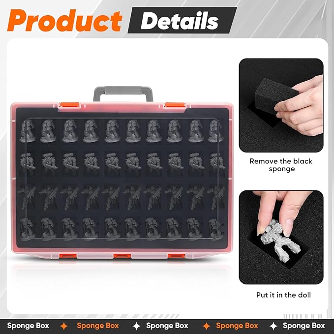 Miniature Storage Carrying Figure Case - 120 Slot Figurine Minature Carrying Case with 3 Foam Layer for Miniatures Compatible with 40k, DND & More (Orange)