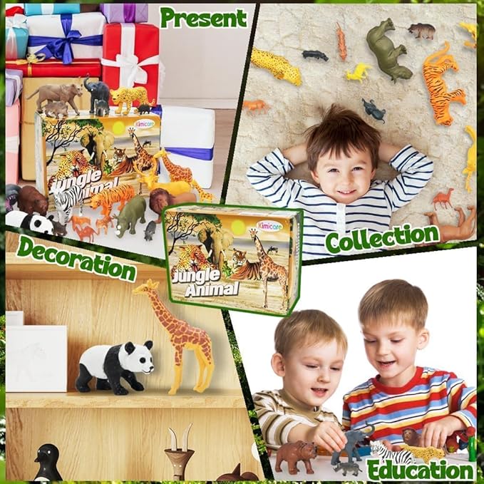 24Pcs Safari & Zoo Animals Figures, Realistic Plastic Animal Toys Set for Kids 1 2 3, Educational Jungle Animals Figures Playset, Party Supplies Birthday Gifts Christmas Stocking Stuffers