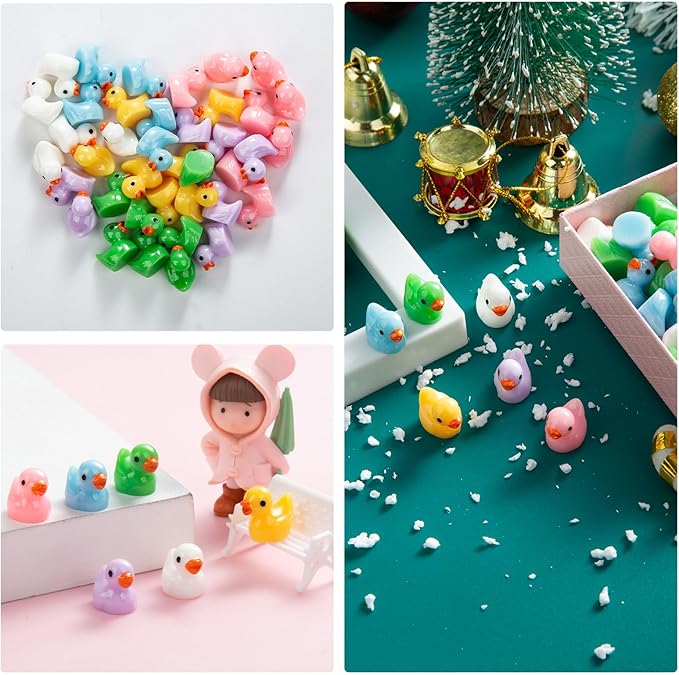 150 Pieces Mini Resin Duck Miniature Figures Micro Fairy Garden Landscape Aquarium Dollhouse Ornament Potted Plants Decoration DIY Slime Charms for Christmas Birthday Party (100Yellow+50Multicolor)