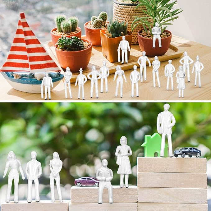 Namalu 100 Pcs 1:75 Scale White Unpainted Mini People Figures Miniature People for Model Trains Architectural Standing and Sitting Mini Diorama Figures for Architectural Project Miniature Scenes