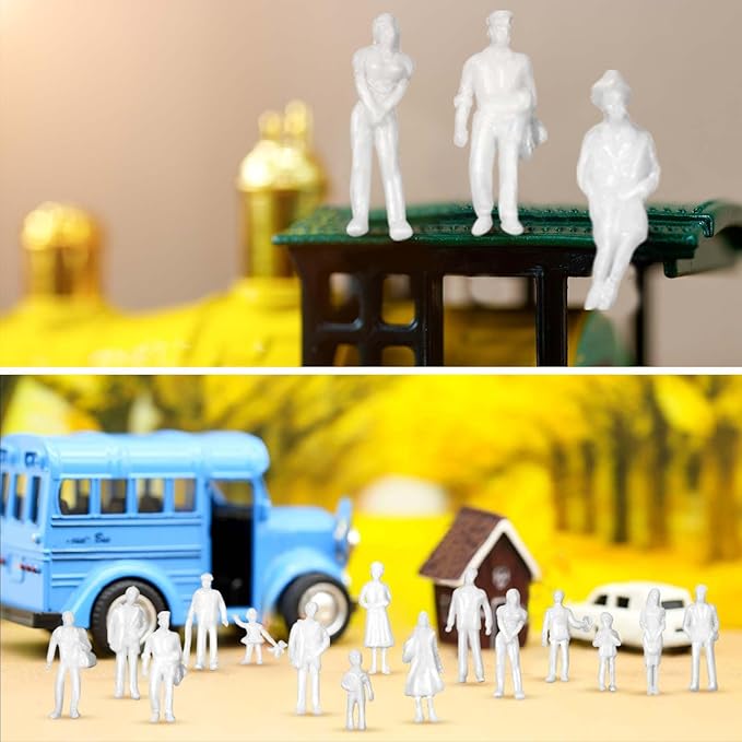 Namalu 100 Pcs, 1: 100 Scale Scale White Unpainted Mini People Figures Miniature People for Model Trains Architectural Standing and Sitting Mini Diorama Figures for Architectural Project