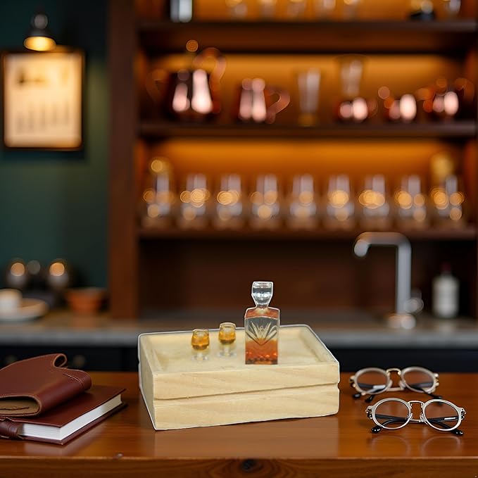 A Set of Exquisite Mini Whiskey Wine Bottle Bar Model,1:12 Scale Dollhouse Miniature Accessories,Verisimilitude Mini Whiskey Wine Decoration Convenient and Nice,Décor Dollhouse Accessories（No Tray）