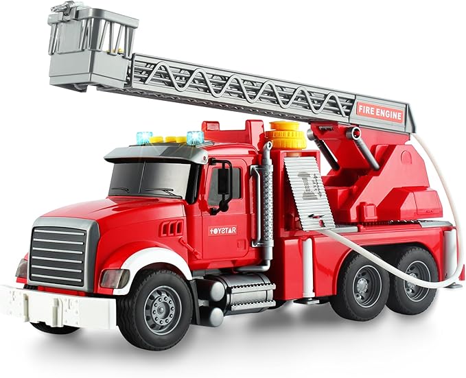 Dwi Dowellin Kids Fire Truck Toys for 3 4 5 6 Years Old Boys, Fire Rescue Vehicle with Shooting Water,Lights and Sounds