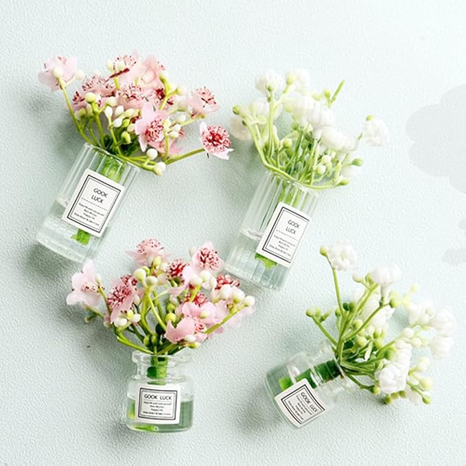 1:6 Scale Miniature Flowers in Vase Set for Dollhouse Displays, Realistic Tiny Floral Arrangements for Train Platforms, Fairy Gardens and Micro Landscapes (D)
