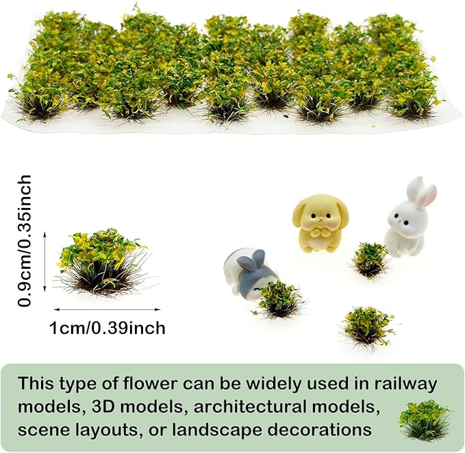 Woohome Static Grass Tufts Flower Cluster Vegetation Groups Miniature Flower Clusters for Terrain Railway Scenery Table Landscape, Yellow and Green