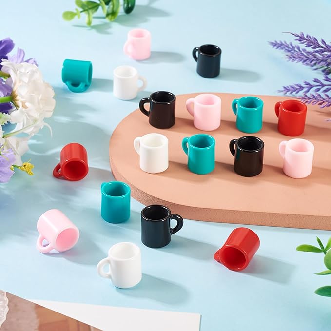 Cheriswelry 30Pcs Mini Resin Cups Coffee Mug Miniature Ornaments Dollhouse Kitchen Set Simulated Drink Lovely Tableware Desktop Dollhouse Accessory 15.5x22mm for Home Christmas Party Decoration