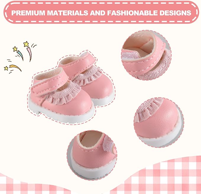 Cute Doll Shoes for Lububu, Premium Doll Shoes for 4-7in Dolls, Compatible with Lububu Doll Clothing & Outfits(Pink Laces)