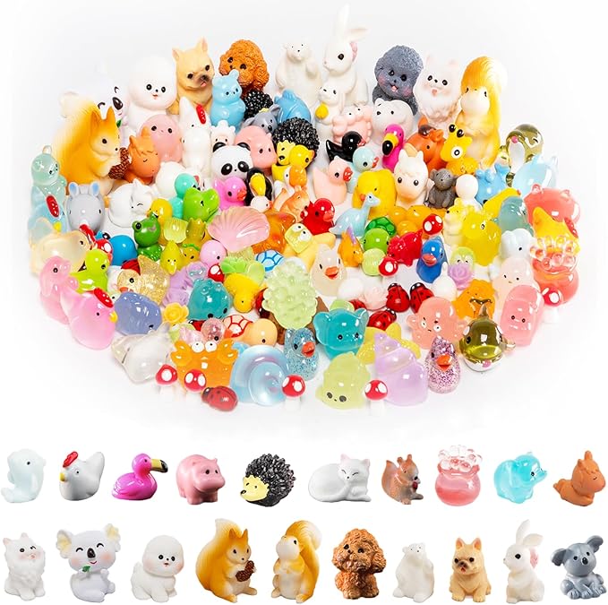 150pcs Mini Resin Animals, Small Plastic Animals for Fairy Garden Miniature Dollhouse Accessories Hide Crafts Decor Mini Resin Figures for Aquarium Toys Tiny Animal Figurines