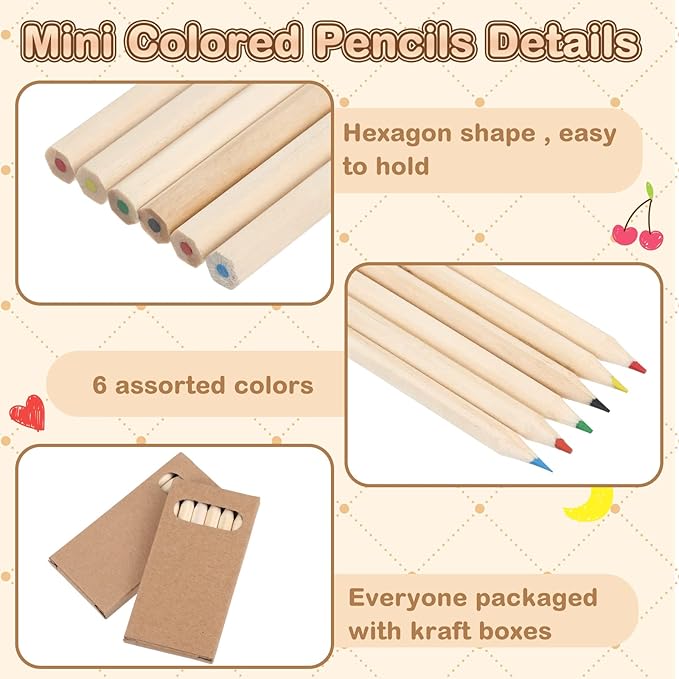 Ctosree 60 Packs Mini Colored Pencils Bulk 3.5'' Coloring Drawing Pencil in Kraft Boxes Valentine's Day Gift for Kids Adult Classroom 100th Day of School Painting Birthday Party Favor, 6 Per Pack