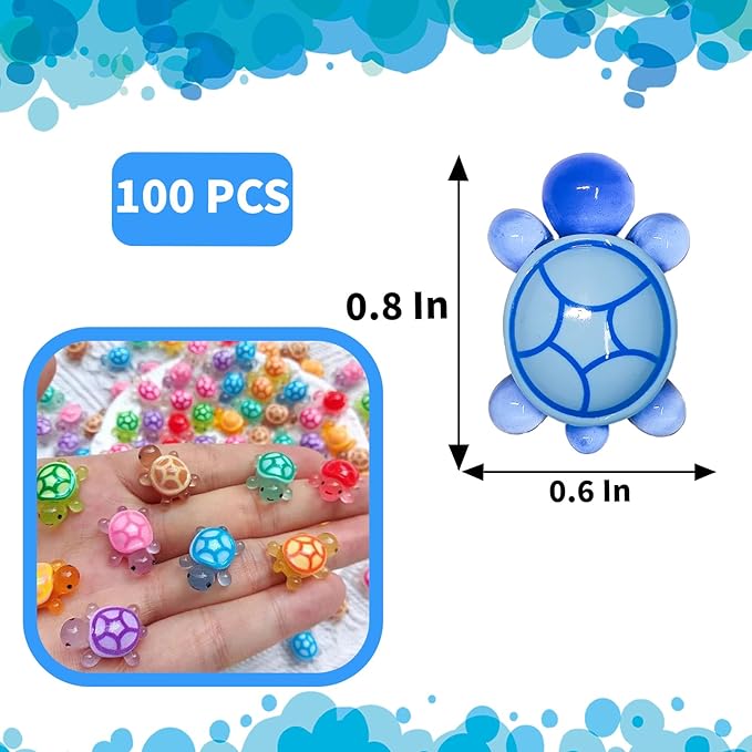 100 Pcs Small Glow in The Dark 3D Resin Turtles Miniature Garden Figurines,Accessories for Decorating DIY Dollhouse Fish Tank Fridge Wall Art, Safe, Durable, Non Fading 10 Colors