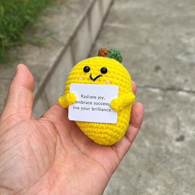 Emotional Support Mango Gifts Crochet, Positive Fruit Cute Funny Cool Office Desk Decor Decorations for Her Women Men (Mango-1)