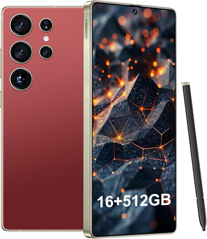 BDWJW I25 Ultra Smartphone 16GB+512GB Android 14 Smartphone, 6.99" FHD+ Display, 7000mAh Battery, 108MP+68MP Dual Camera, Built-in Pen Stylus, Fast Performance Large Memory (Wine Red)