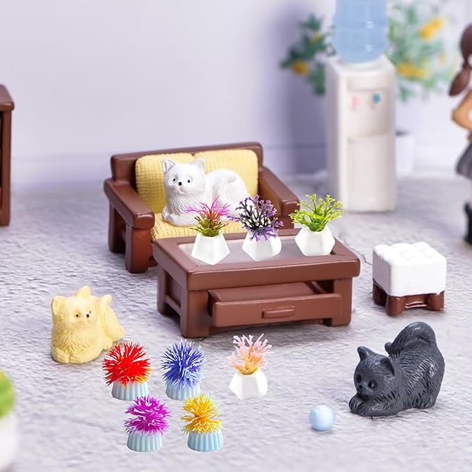 8 Pcs Miniature Potted Plants Set – 1:12 Scale Dollhouse Greenery Ornaments, Realistic Tiny Bonsai & Flower Pots for Fairy Garden, Terrarium, Desk Display, DIY Craft & Micro Landscape Decoration（ C ）