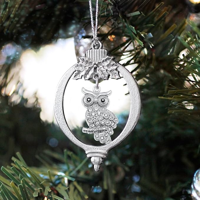 Inspired Silver - Owl - Silver Christmas Ornament - Unique Charm Christmas Tree Ornament - Holiday Hanging Decoration