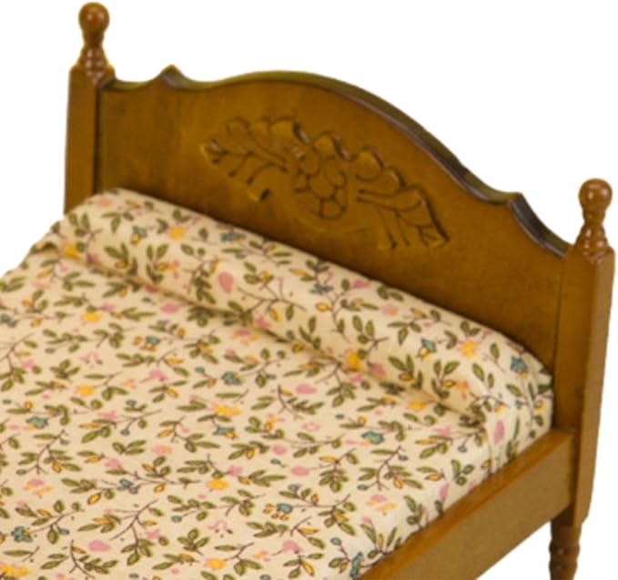 1:12 European Double Bed Model Miniature Wooden Bed DIY Scene Model 1/12 Miniature Bedroom Furniture for Bedroom Decoration