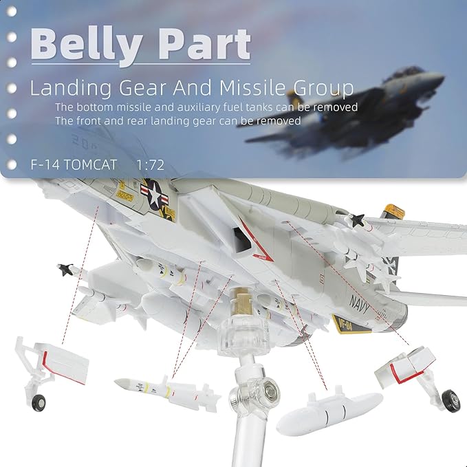 F-14A Tomcat 1/100 Metal Airplane Model Kits with Stand VF-84 Jolly Rogers DieCast Alloy Fighter Model Jet Replica Pre-Build Military Aircraft Collection for Display or Gift