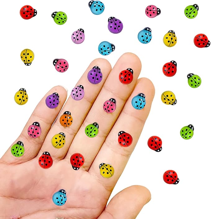 100PCS Colorful Mini Ladybug Decor for Dollhouse Resin Tiny Ladybugs for Crafts Micro Miniature Ladybug for Fairy Garden Dollhouse Micro Landscaping Decoration