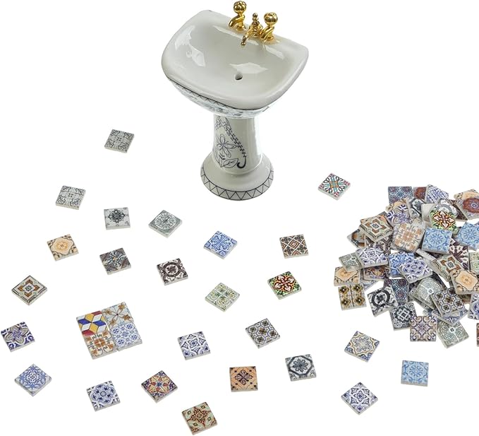 300pcs Miniature Floor Tiles for Dollhouse 1:24 Scale, Gypsum Mosaic Decor Kit, REDUCIO!